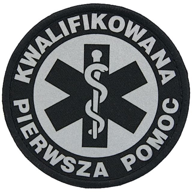 Emblemat odblaskowy "Kwalifikowana Pierwsza Pomoc" - Czarny/Biały