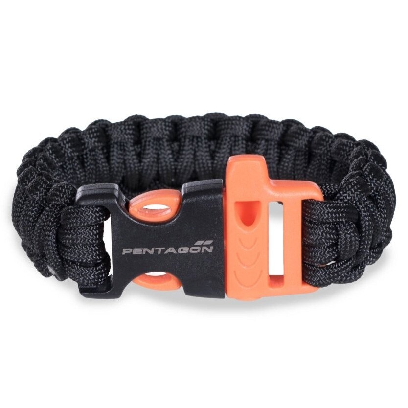 Браслет paracord Pentagon Pselion 23 см пряжка зі свистком - Black/Orange 