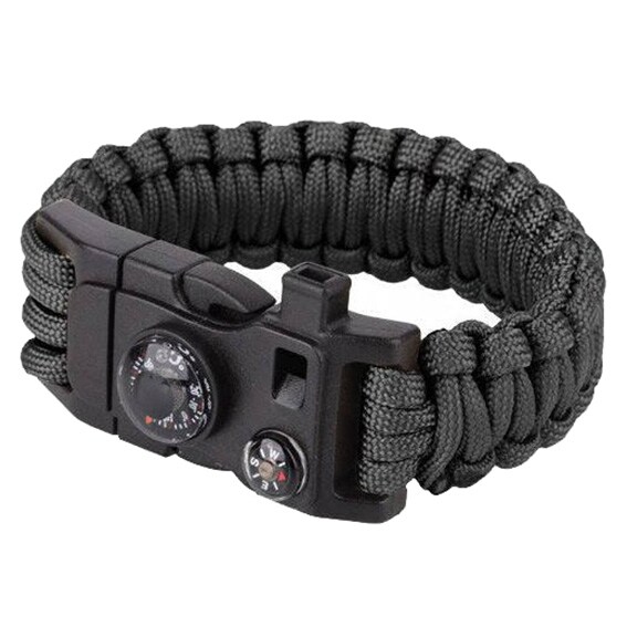 Браслет Paracord 9" пряжка зі свистком і компасом - Black