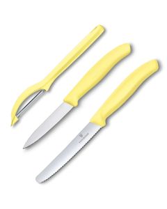 Zestaw Victorinox - nóż ząbkowany, nóż gładki, skrobaczka do warzyw - yellow 