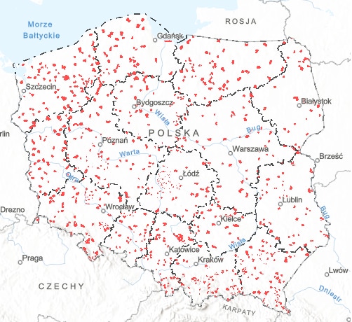 Mapa obszarów objętych programem Zanocuj w lesie